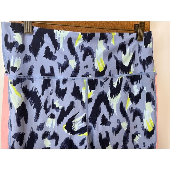 Aerie XL Chill Play Move Blue Leopard Print Cropped Leggings Pink Sides Mob Wife - Picture 2 of 10